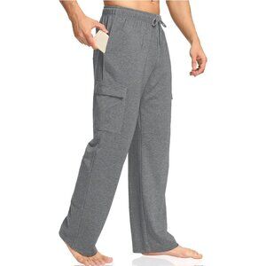 Men's Cargo Sweatpants Open Bottom Baggy Sweat Pants for Mens Straight Leg Gym C